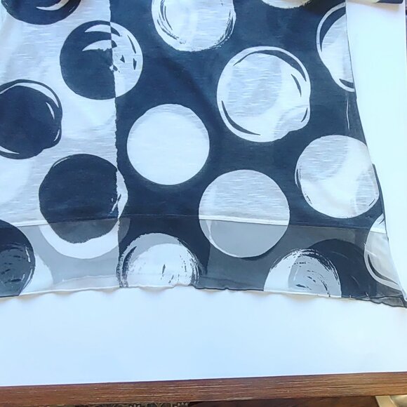 Jess and Jane Abstract Circles Top 3/4 Sleeve Asymmetrical Sheer Hem Artsy Small - Picture 8 of 8